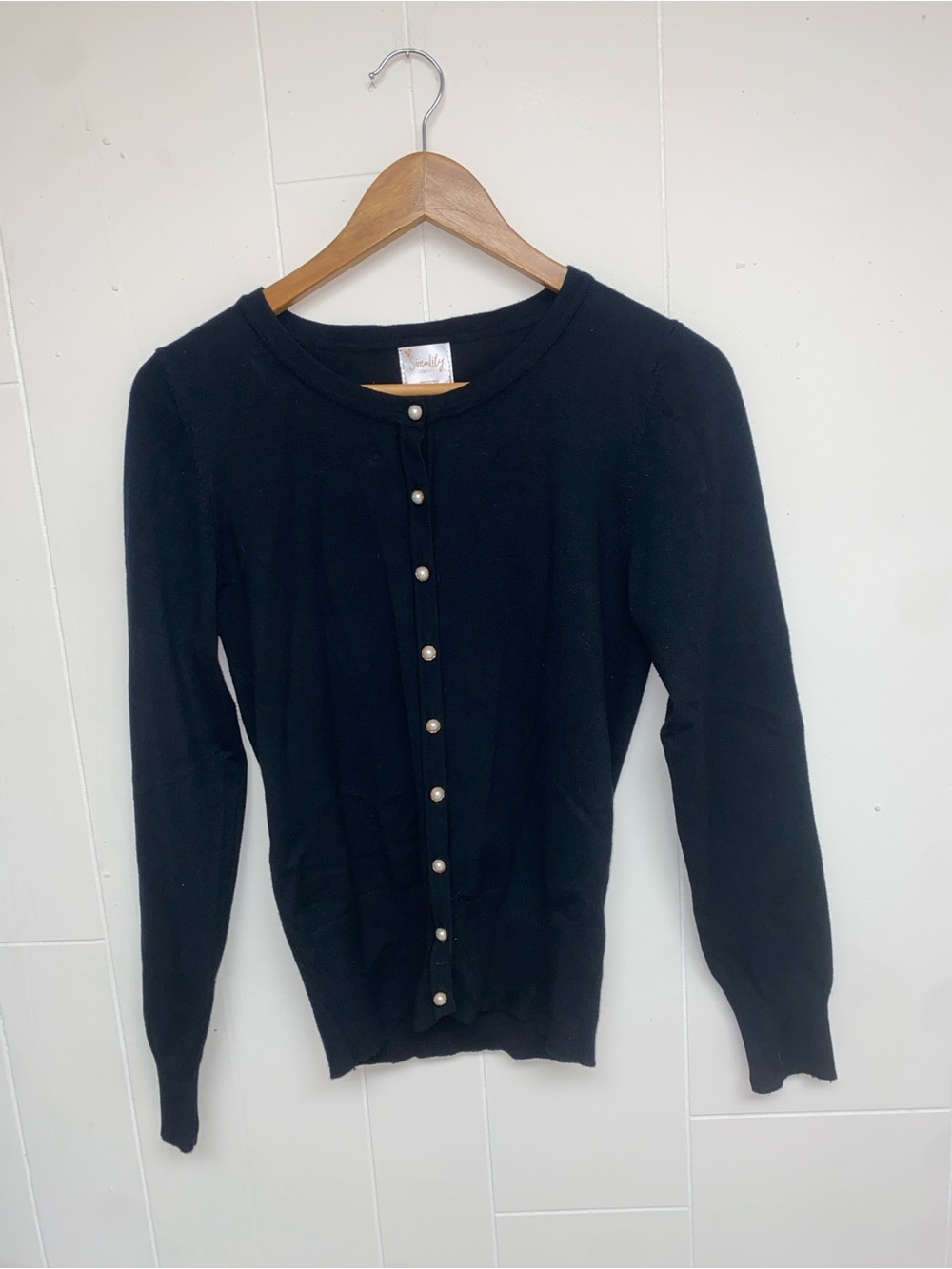 Classic Black Pearl-Button Women's Cardigan Sweater